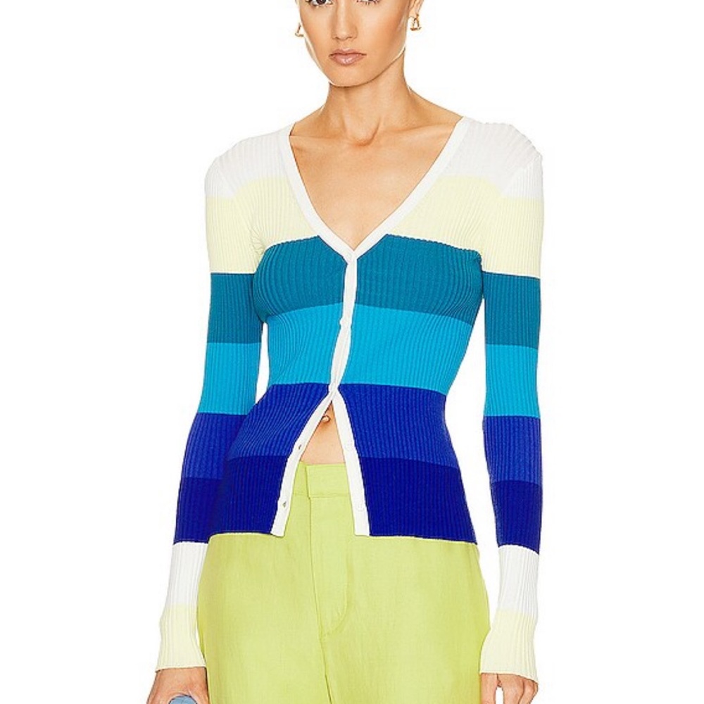 New STAUD Cargo V-Neck Sweater in Pacific Stripe Size Small